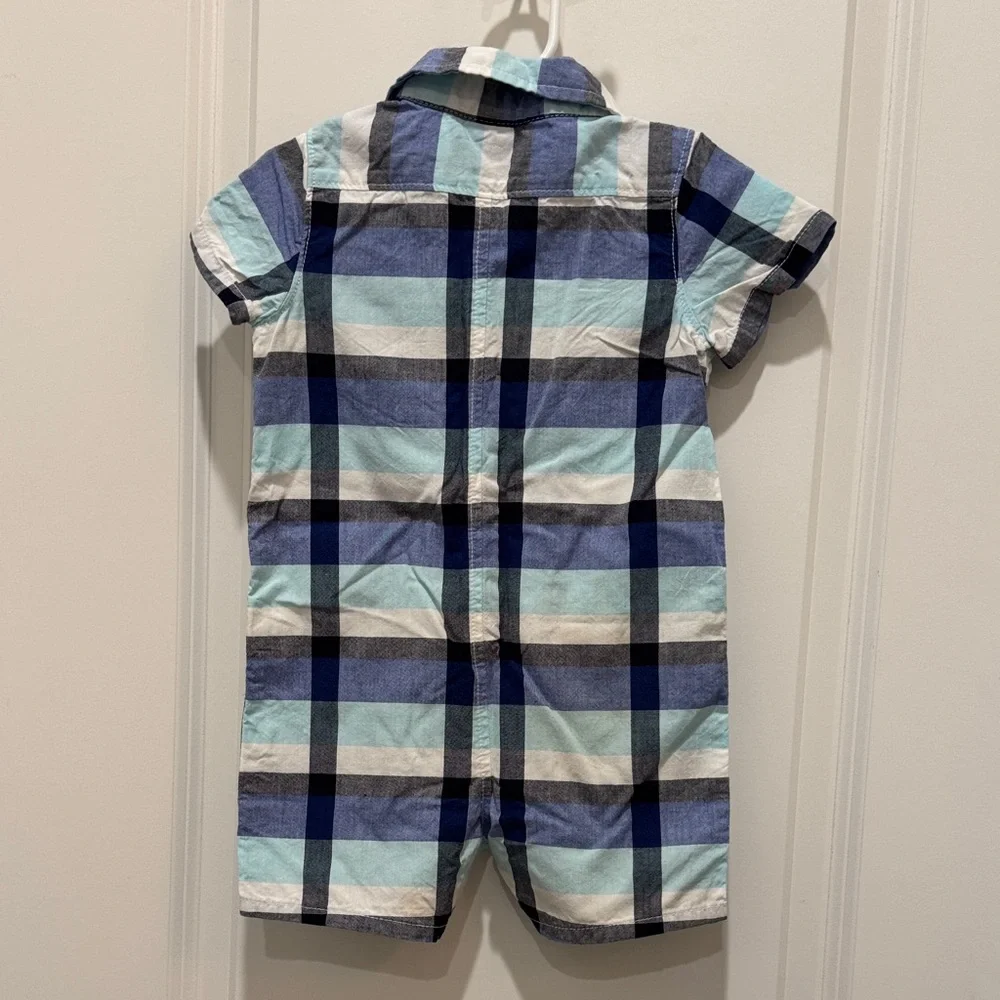 GAP Navy and White Plaid Baby Romper 12-18 months